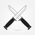 Knifes icon. Two crossed metallic military or army knives isolated on gray background. Vector illustration.